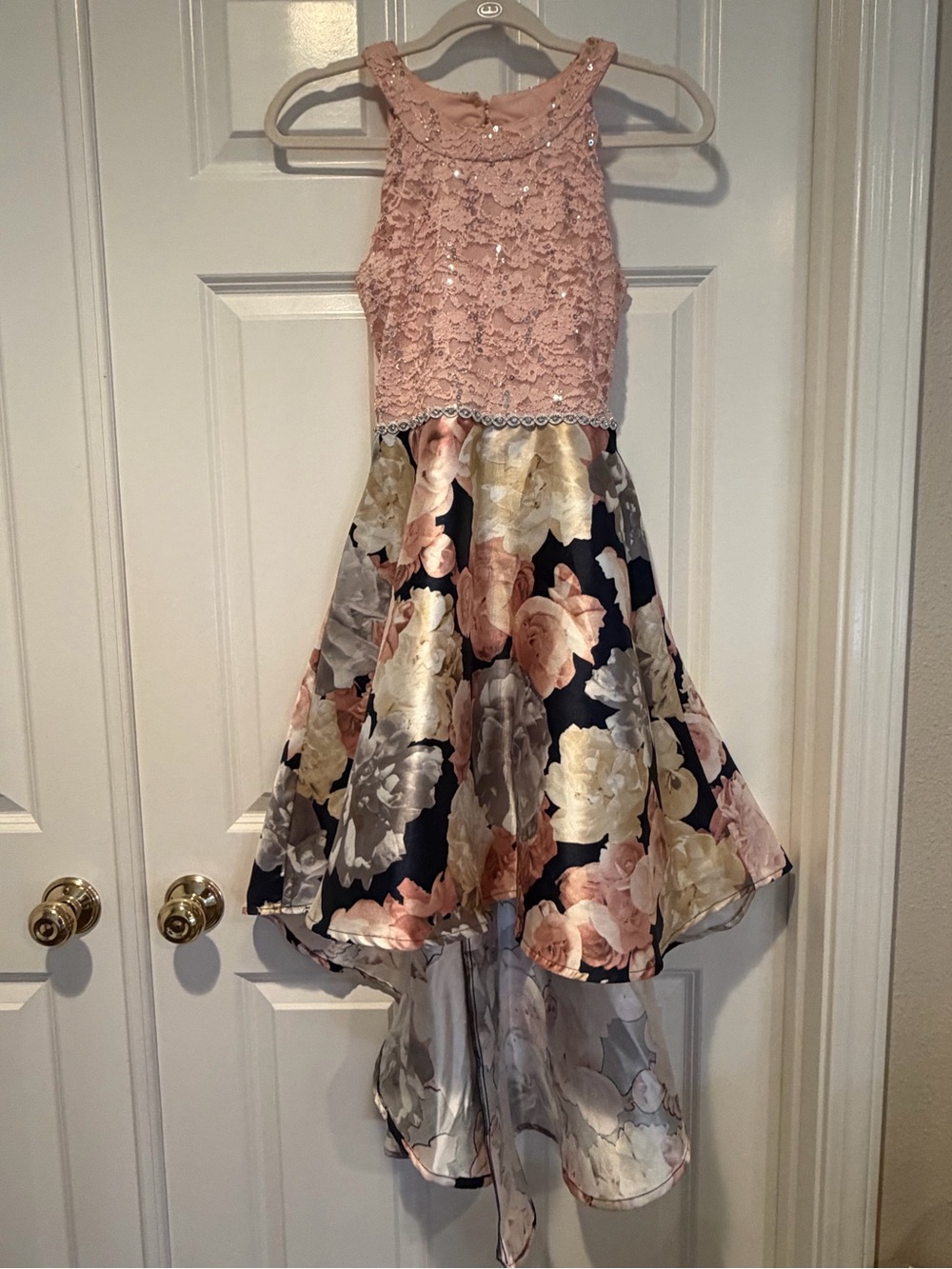 Speechless Pink Lace Bodice Floral Hi-Low Dress